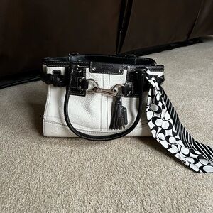 Coach Black and White Satchel with Scarf Accent